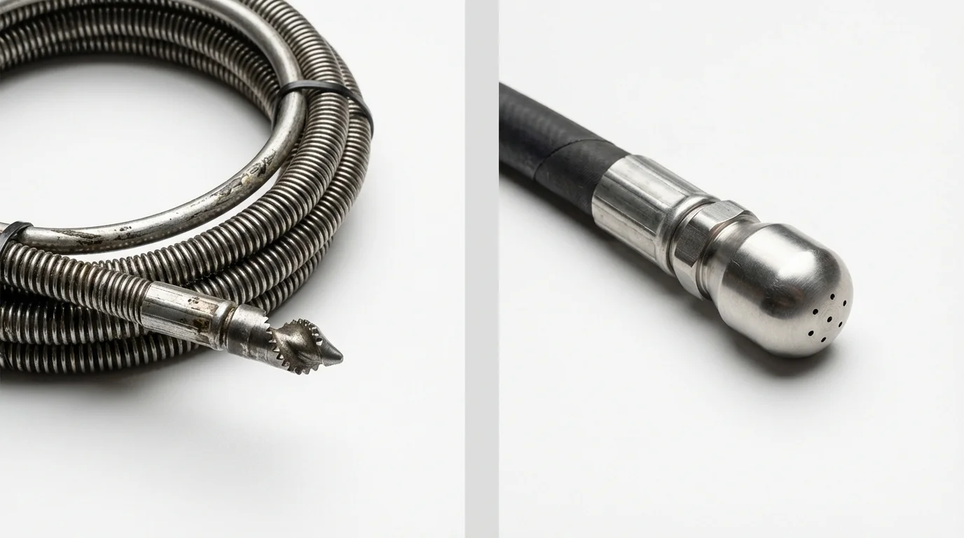 Drain snake cable and hydro jetting nozzle used for drain cleaning in Morehead, KY