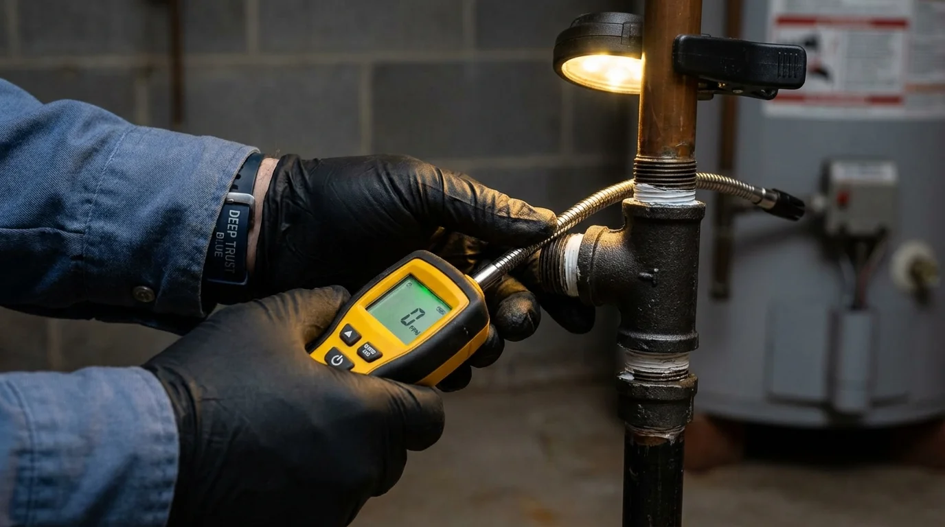 Gas leak detection with electronic sniffer by Johns Plumbing LLC in Morehead