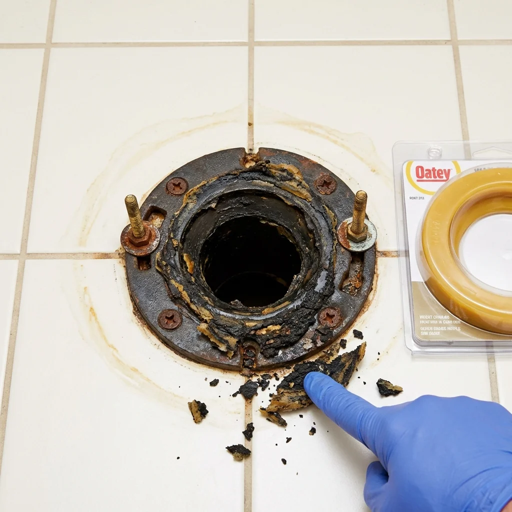 Failed wax ring showing water seepage at the base of a toilet in a Morehead, KY home